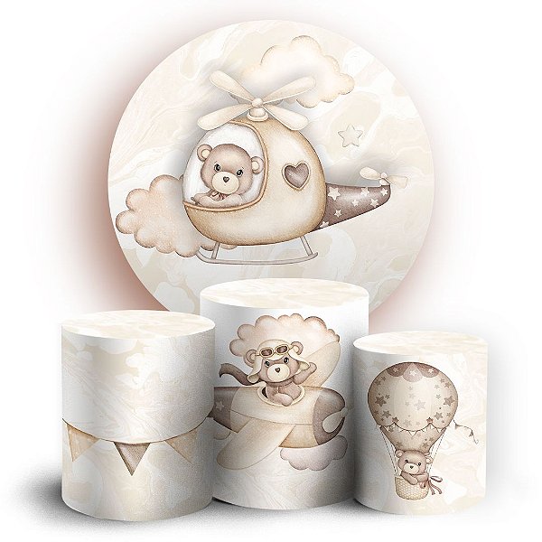 KIT Redondo e Trio - Ursinho Baloeiro Marrom - Sublimado 3D