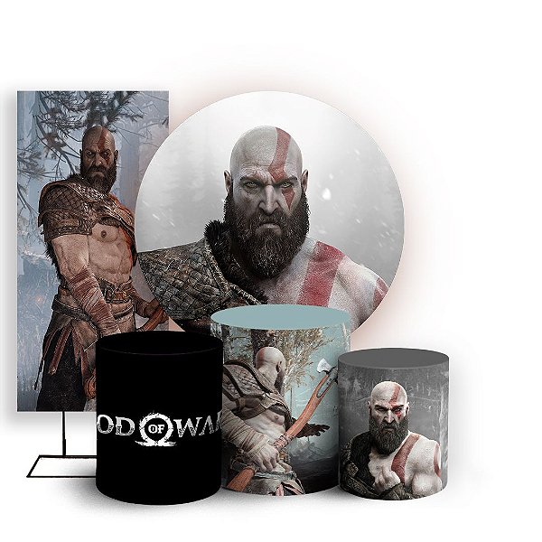 Capas Painel Redondo Trio Cilindro e Faixa Lateral Sublimado - God Of War