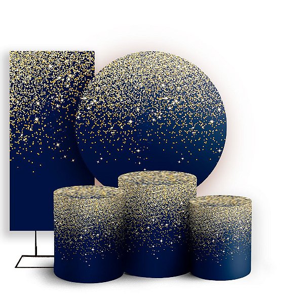 Capas Painel Redondo Trio Cilindro e Faixa Lateral Sublimado - Glitter Azul