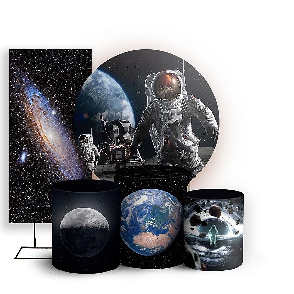 Capas Painel Redondo Trio Cilindro e Faixa Lateral Sublimado - Astronauta