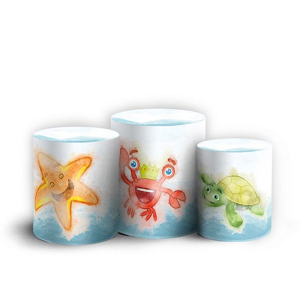Trio Cilindro - Mundo Bita Aquarela - Sublimado 3D + Elástico