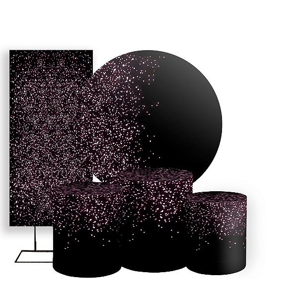 KIT Redondo Trio e Faixa - Glitter Preto Rosa - Sublimado 3D