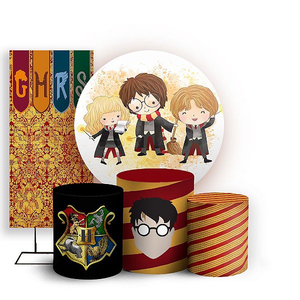 Capas Painel Redondo Trio Cilindro e Faixa Lateral Sublimado - Harry Potter