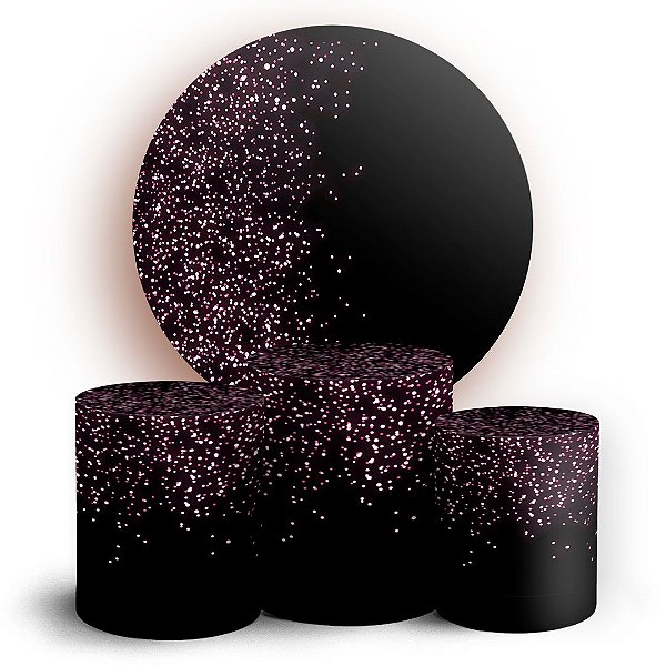 KIT Redondo e Trio - Glitter Preto Rosa - Sublimado 3D
