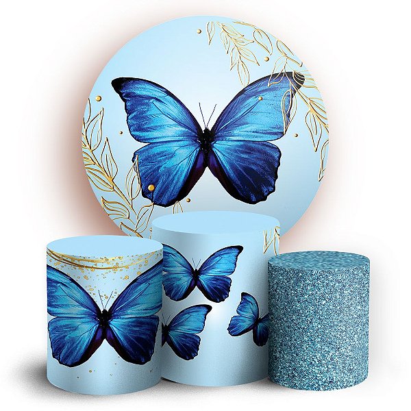 KIT Redondo e Trio - Borboleta azul - Sublimado 3D