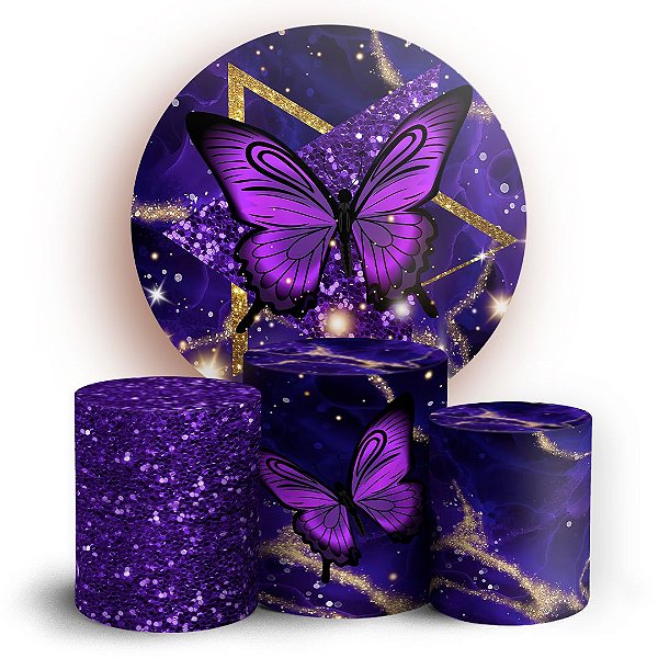KIT Redondo e Trio - Borboleta Roxa - Sublimado 3D
