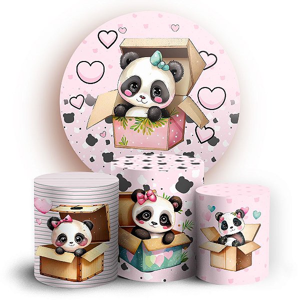 KIT Redondo e Trio -  Panda Rosa - Sublimado 3D