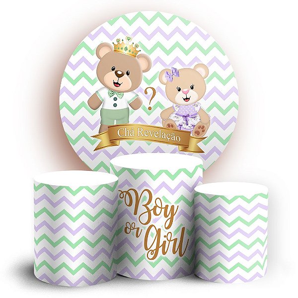 KIT Redondo e Trio -  Ursinhos (chá revelação) - Sublimado 3D