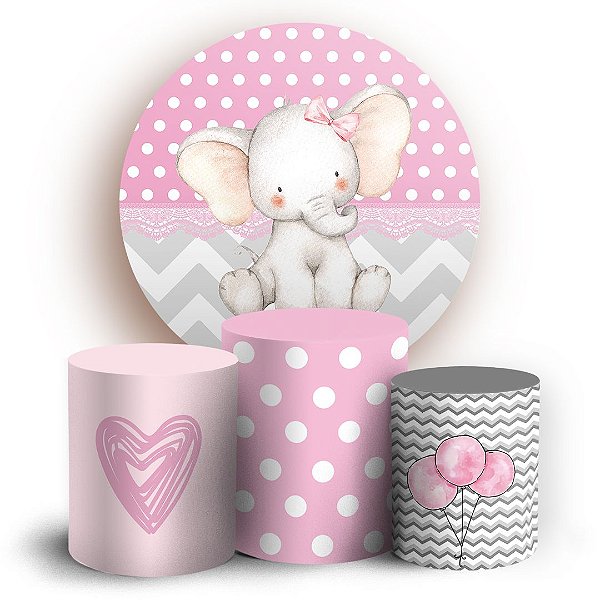 KIT Redondo e Trio - Elefante Cute Rosa - Sublimado 3D