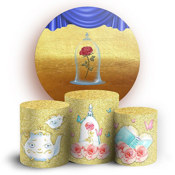 KIT Redondo e Trio - Bela e a Fera - Sublimado 3D