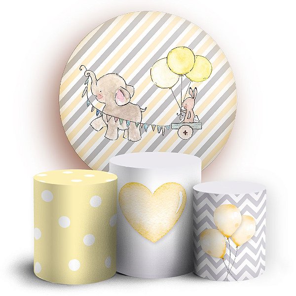 KIT Redondo e Trio - Baloes Amarelo - Sublimado 3D