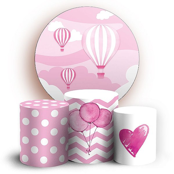 KIT Redondo e Trio - Balao Rosa - Sublimado 3D