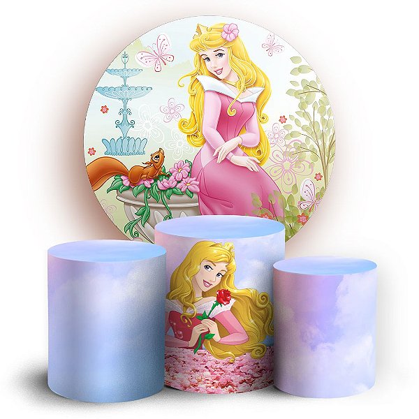 Capas Painel Redondo e Trio Cilindro Sublimado - Aurora Princesa Aurora Bela Adormecida