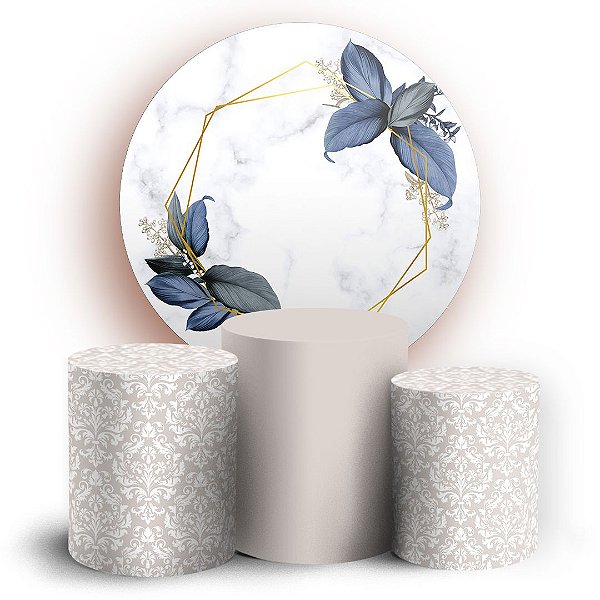 KIT Redondo e Trio - Floral Arabesco Cinza - Sublimado 3D