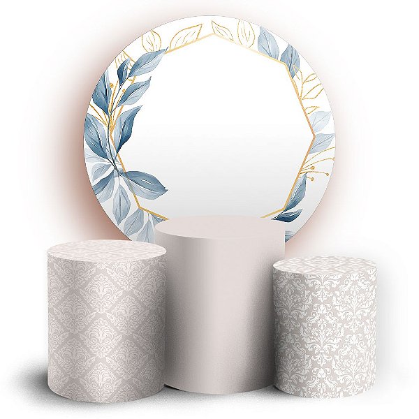 KIT Redondo e Trio - Floral Arabesco Cinza - Sublimado 3D