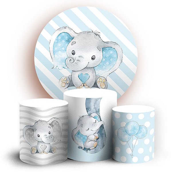KIT Redondo e Trio - Elefantinhos Azul - Sublimado 3D