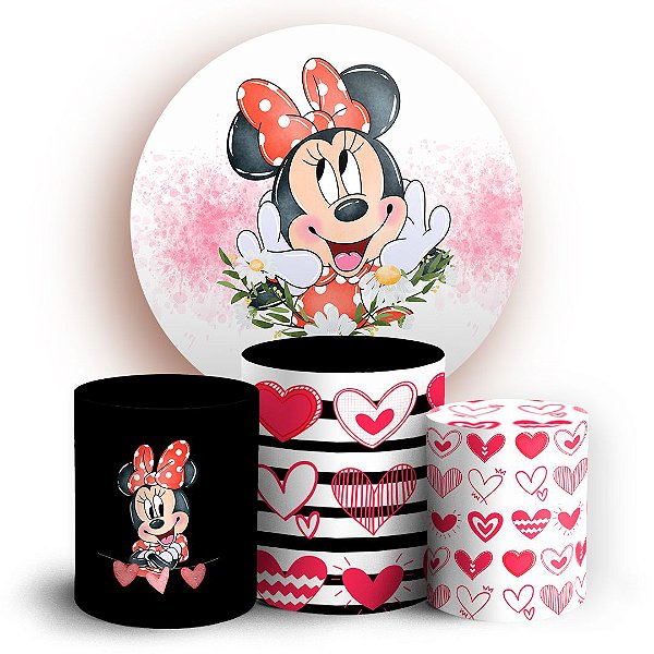 KIT Redondo e Trio - Minnie Vermelha - Sublimado 3D