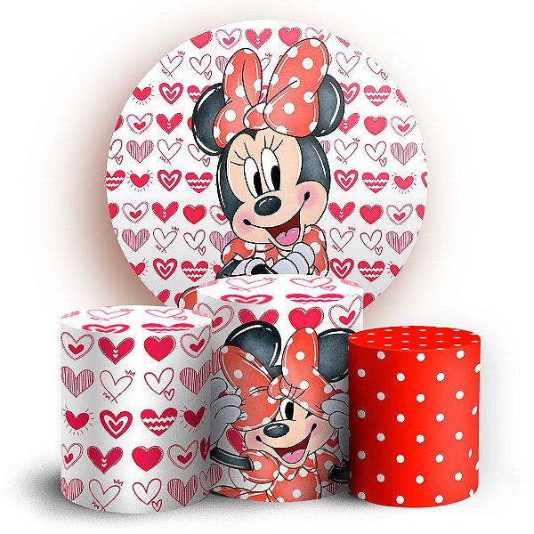 KIT Redondo e Trio - Minnie Vermelha - Sublimado 3D