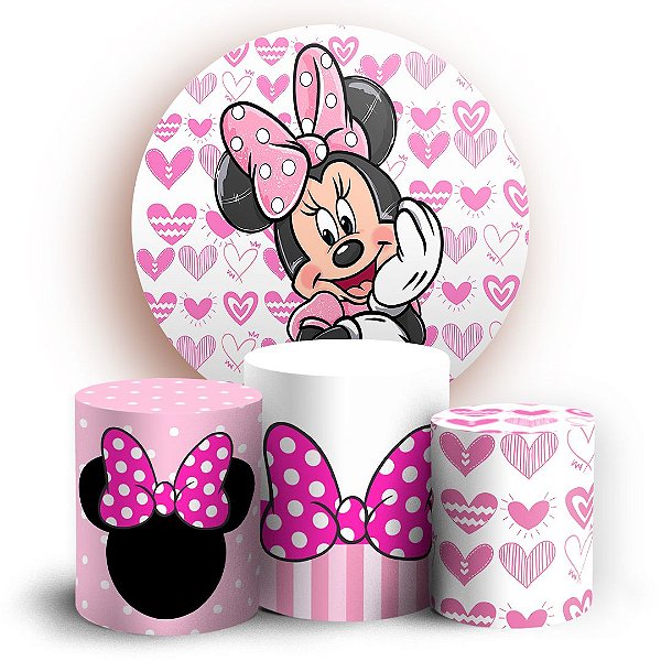 KIT Redondo e Trio - Minnie Rosa - Sublimado 3D