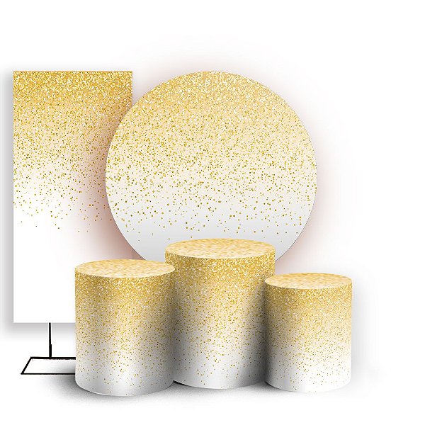 KIT Redondo Trio e Faixa - Glitter Dourado Branco - Sublimado 3D