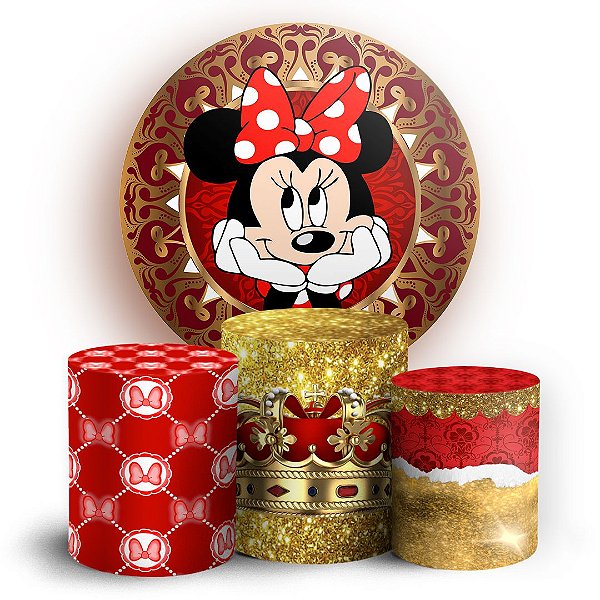 KIT Redondo e Trio - Minnie Vermelha - Sublimado 3D