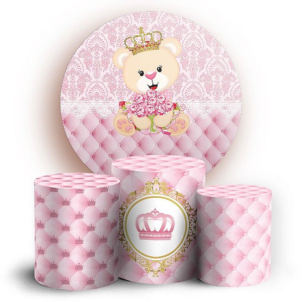 KIT Redondo e Trio - Ursinho Capitone Rosa - Sublimado 3D