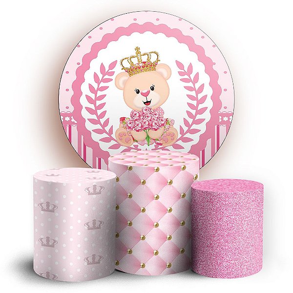 KIT Redondo e Trio - Ursinho Rosa - Sublimado 3D