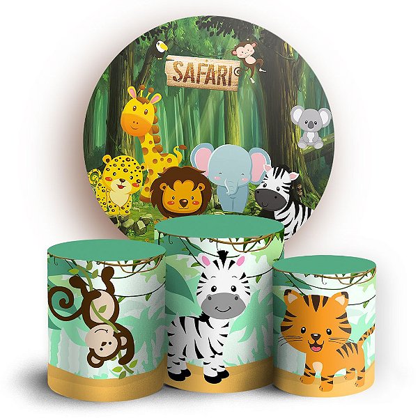 KIT Redondo e Trio - Animais Safari - Sublimado 3D
