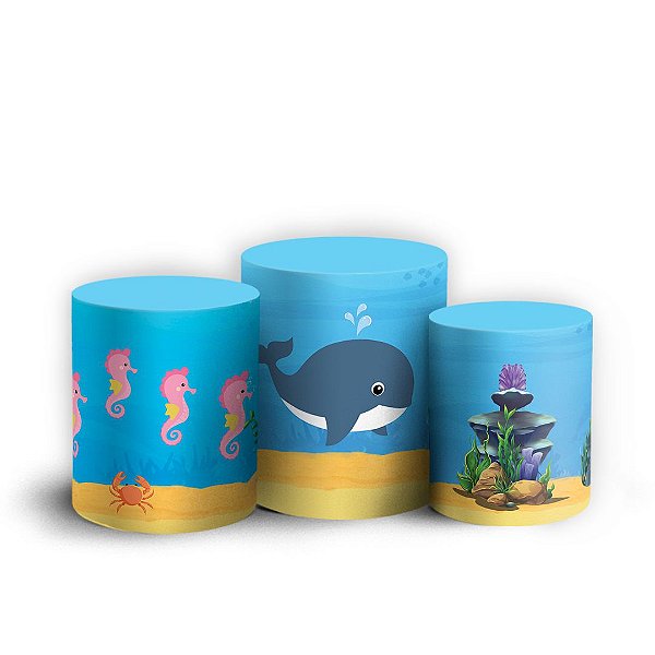Capas Trio Cilindro Sublimado Vest Facil - Fundo do Mar