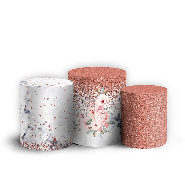 Trio Cilindro - Floral Glitter - Sublimado 3D + Elástico