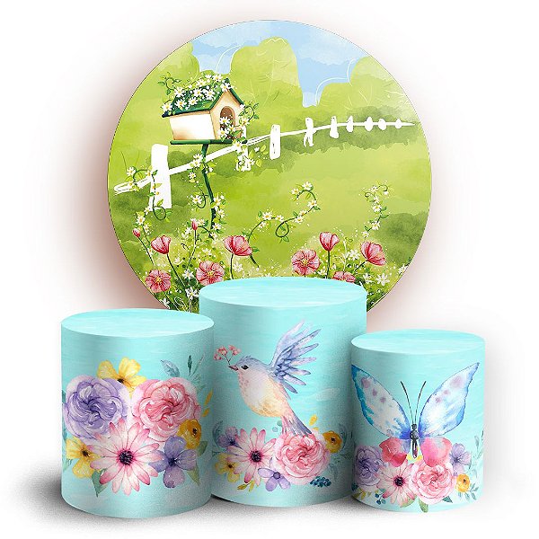 KIT Redondo e Trio - Floral Passaros e Borboletas - Sublimado 3D