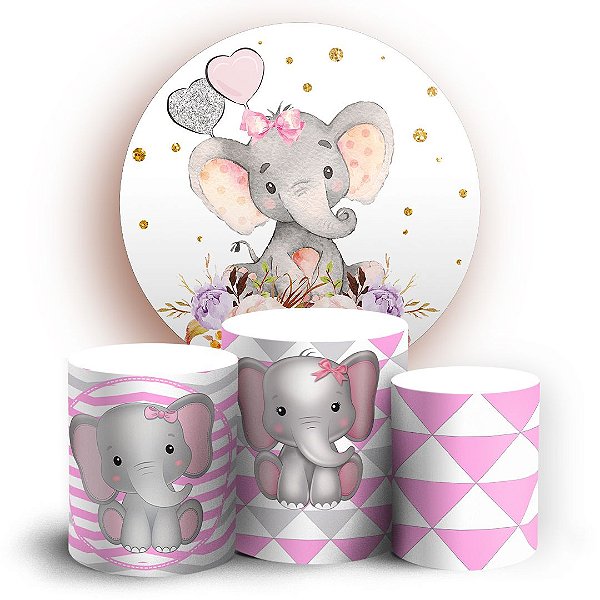 KIT Redondo e Trio - Elefantinho Rosa - Sublimado 3D