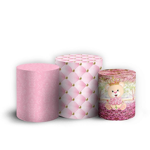 Capas Trio Cilindro Sublimado Vest Facil - Ursinha Rosa