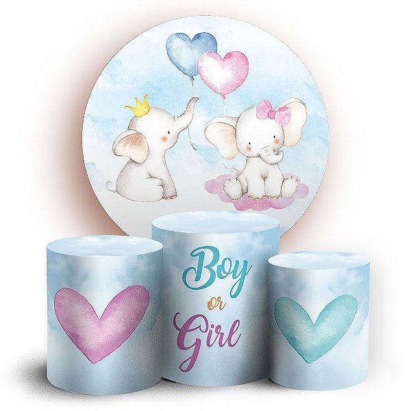 KIT Redondo e Trio - Elefantinho Revelacao - Sublimado 3D