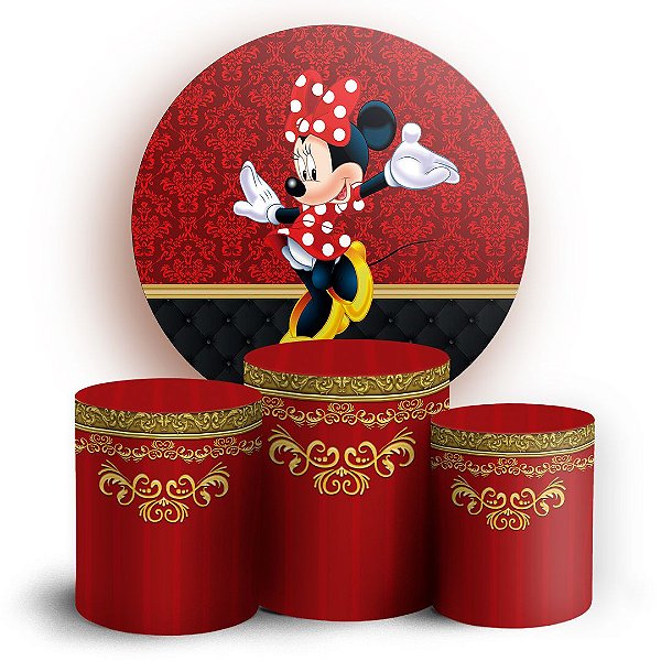 KIT Redondo e Trio - Minnie Realeza Vermelho - Sublimado 3D