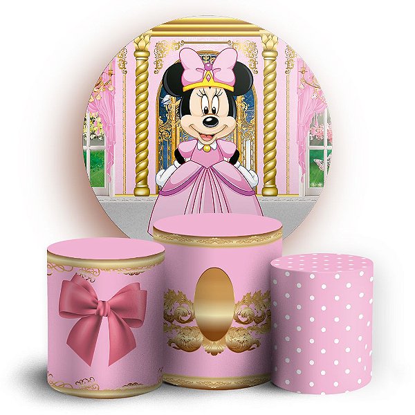KIT Redondo e Trio - Minnie Realeza Rosa - Sublimado 3D