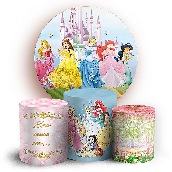 Capas Painel Redondo e Trio Cilindro Sublimado - Princesas