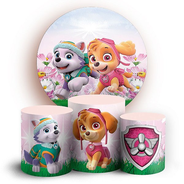 KIT Redondo e Trio - Patrulha Canina Rosa - Sublimado 3D