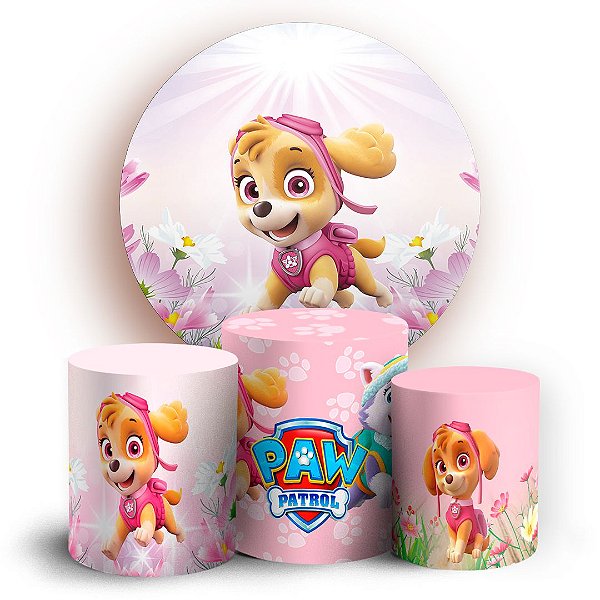 KIT Redondo e Trio - Patrulha Canina Rosa - Sublimado 3D