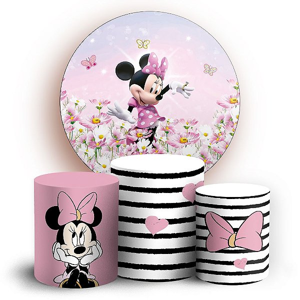 KIT Redondo e Trio - Minnie Rosa - Sublimado 3D