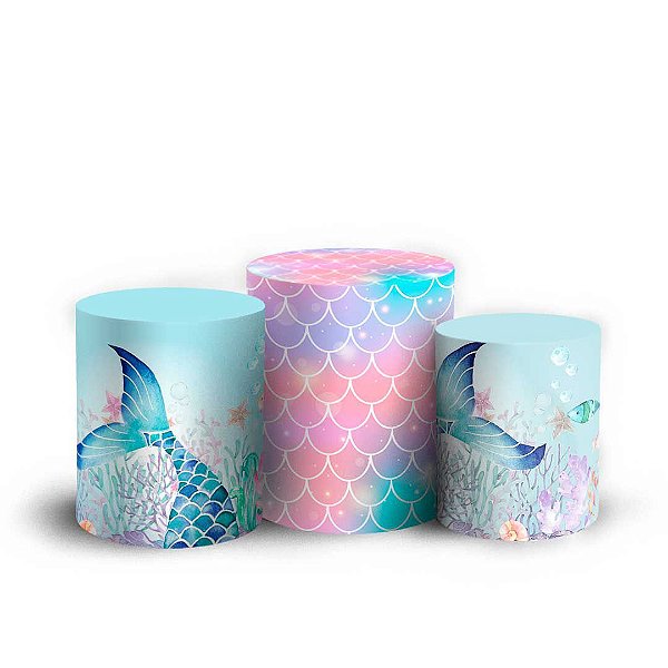 Trio Cilindro -  Sereia Escama - Sublimado 3D + Elástico