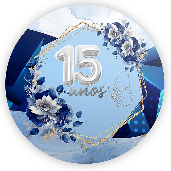 Painel Redondo - 15 Anos Azul - Sublimado 3D