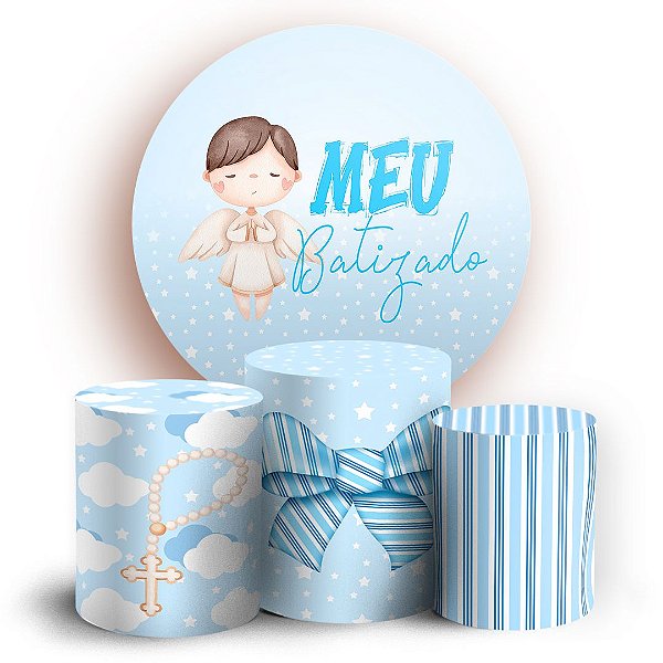 KIT Redondo e Trio - Batizado Azul - Sublimado 3D