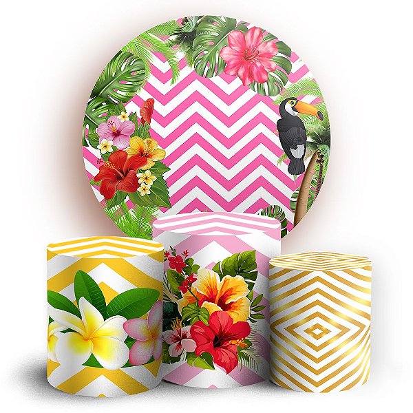 KIT Redondo e Trio - Tropical Rosa - Sublimado 3D