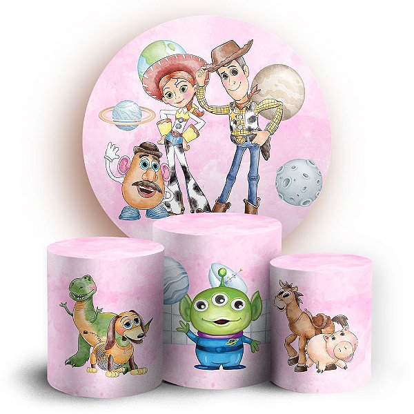 KIT Redondo e Trio - Toy Story Rosa - Sublimado 3D