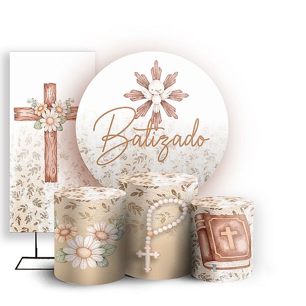 Capas Painel Redondo Trio Cilindro e Faixa Lateral Sublimado - Batizado