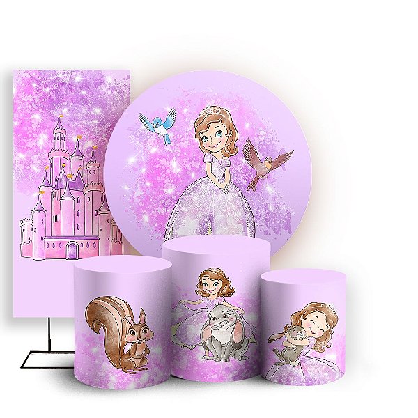 Capas Painel Redondo Trio Cilindro e Faixa Lateral Sublimado - Princesa Sofia