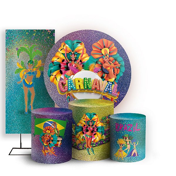 Capas Painel Redondo Trio Cilindro e Faixa Lateral Sublimado - Carnaval