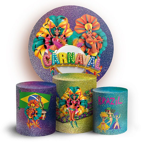 Capas Painel Redondo e Trio Cilindro Sublimado - Carnaval