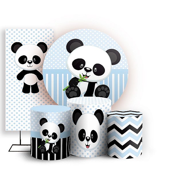 Capas Painel Redondo Trio Cilindro e Faixa Lateral Sublimado - Panda Azul